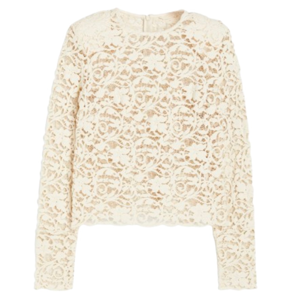H&M Sheer Lace Top in Natural White NWT S